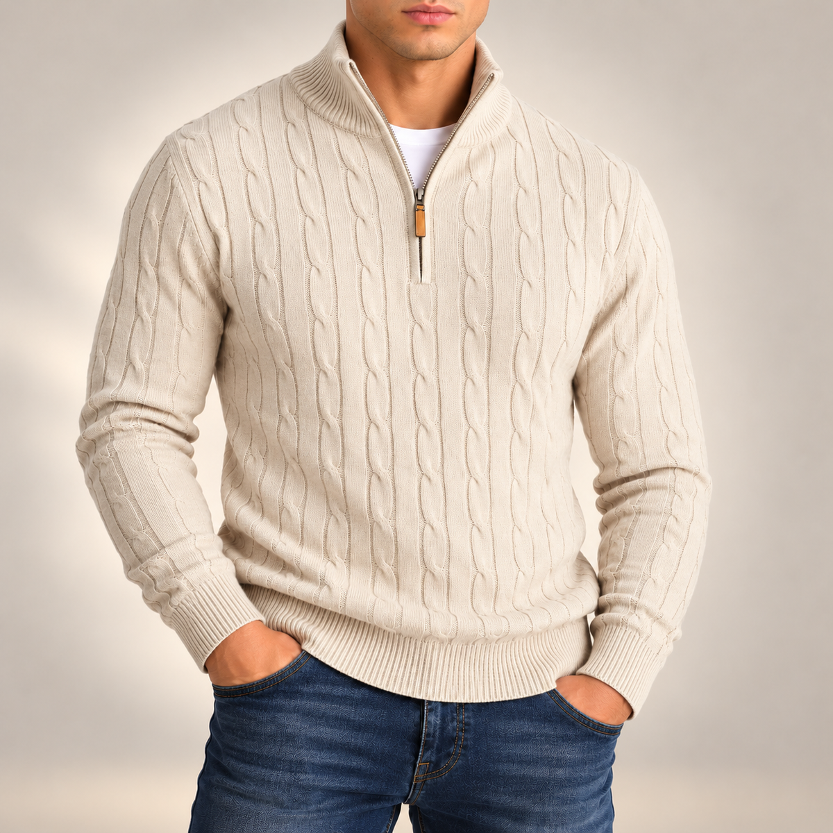 Elliot Cable-Knit Quarter-Zip Sweater