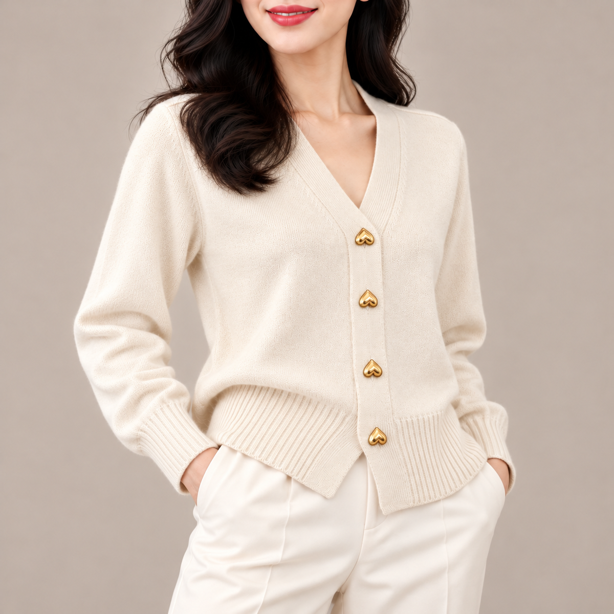Rosalie Heart-Button Knit Cardigan