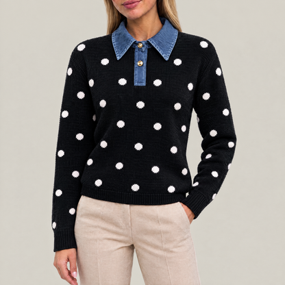 Lila Polka Dot Knit Polo Sweater