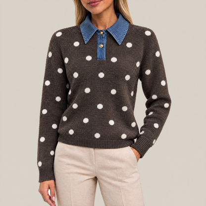 Lila Polka Dot Knit Polo Sweater