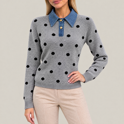 Lila Polka Dot Knit Polo Sweater
