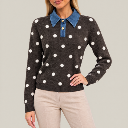 Lila Polka Dot Knit Polo Sweater