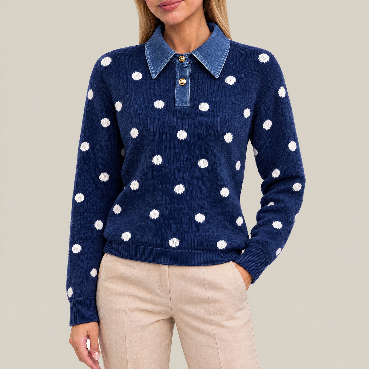 Lila Polka Dot Knit Polo Sweater