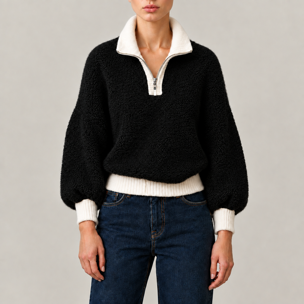 Elise Contrast Quarter-Zip Knit Sweater