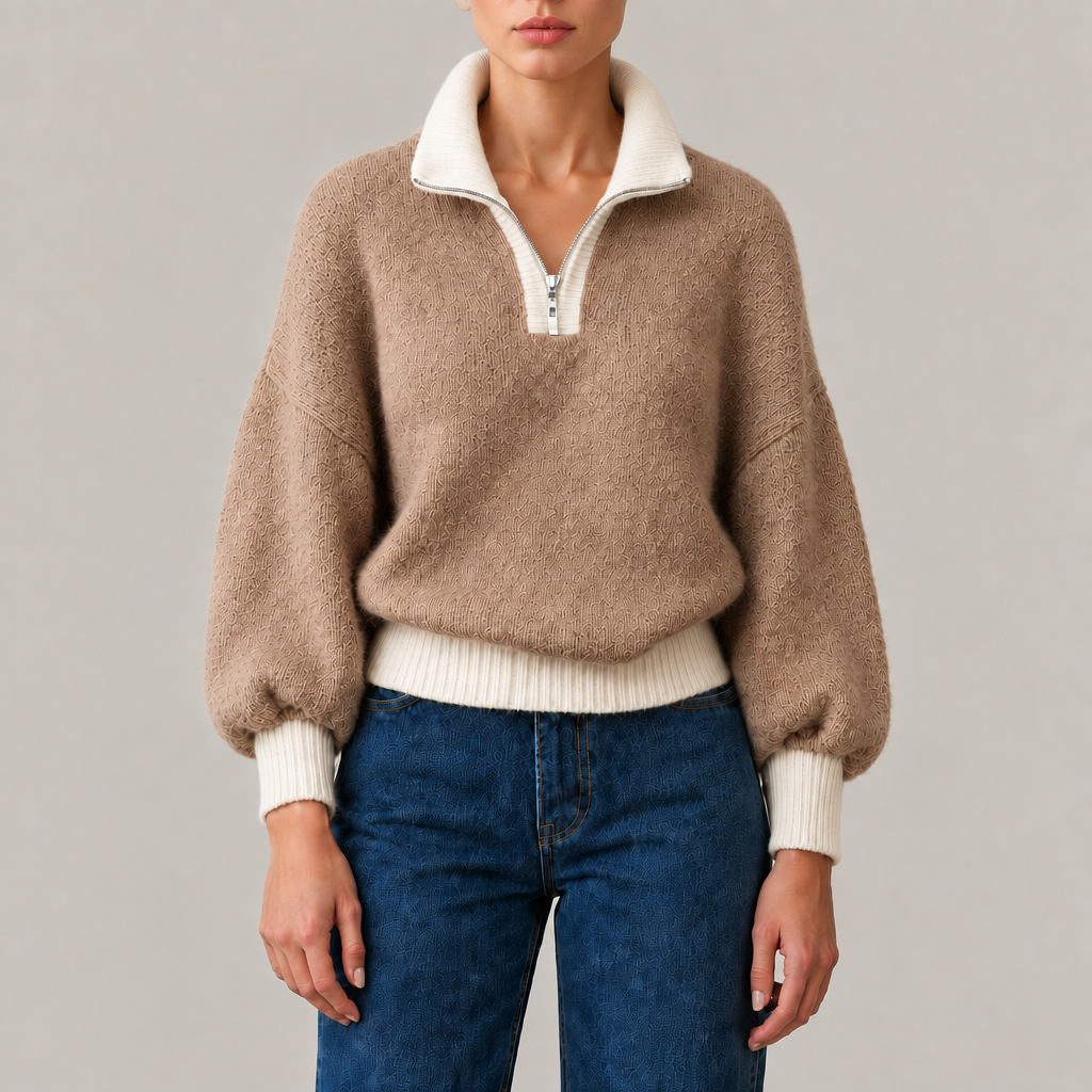 Elise Contrast Quarter-Zip Knit Sweater