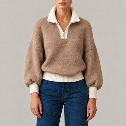 Elise Contrast Quarter-Zip Knit Sweater