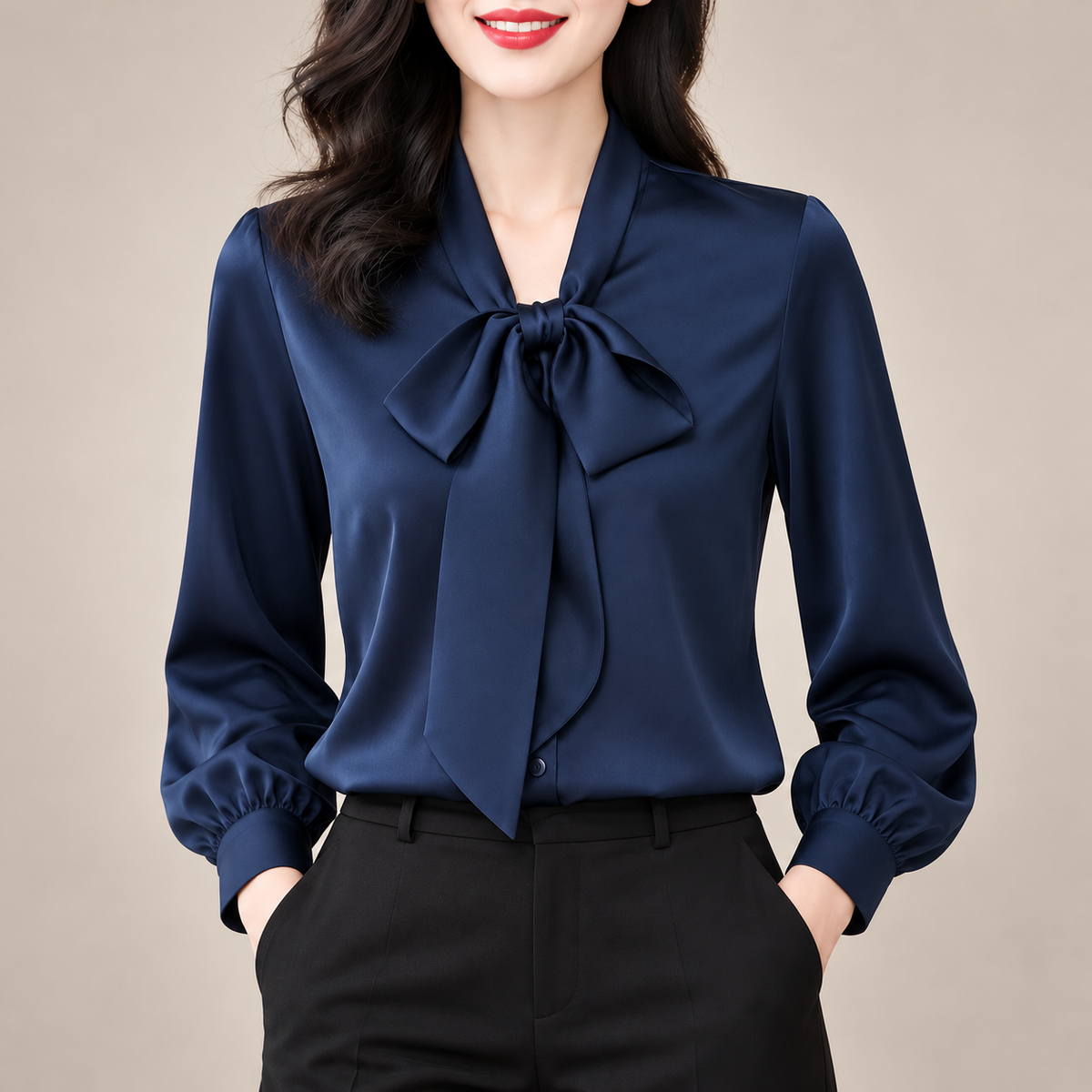 Celeste Satin Bow Blouse
