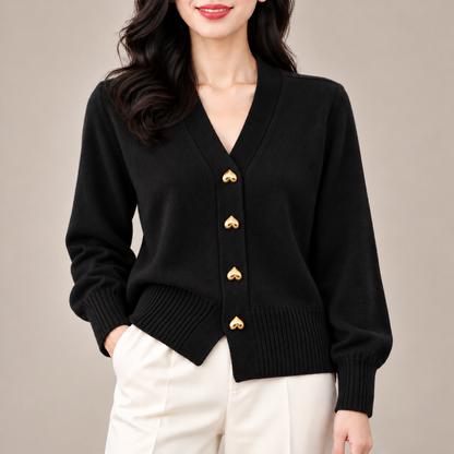 Rosalie Heart-Button Knit Cardigan