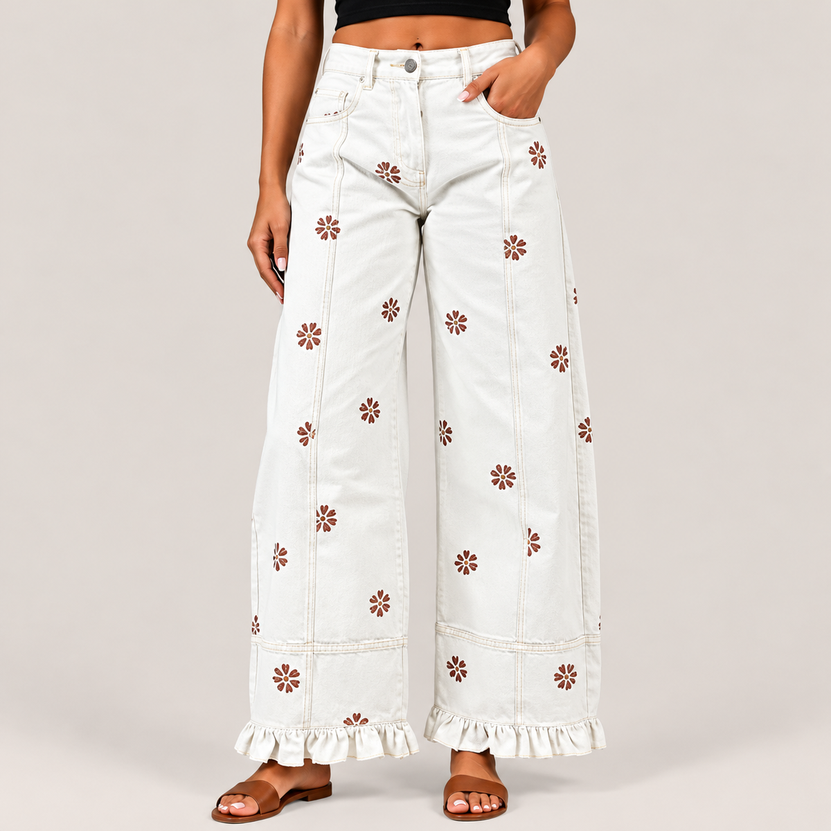 Elodie Floral Ruffle Hem Pants