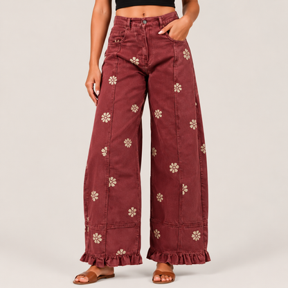 Elodie Floral Ruffle Hem Pants