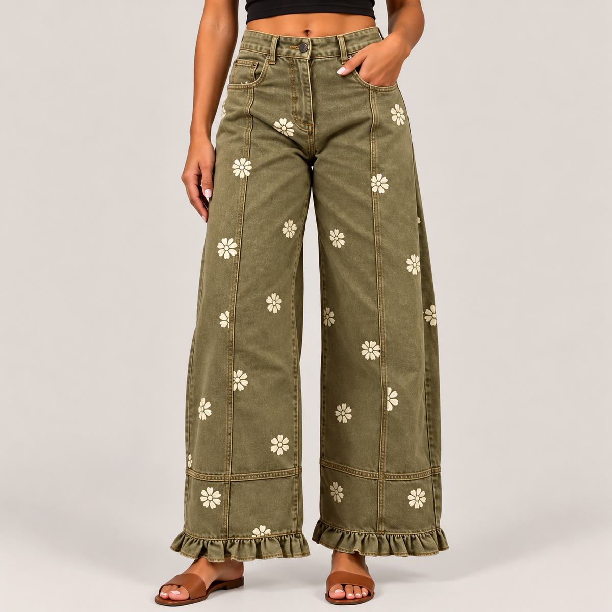 Elodie Floral Ruffle Hem Pants