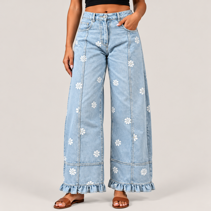 Elodie Floral Ruffle Hem Pants