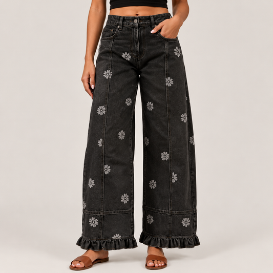 Elodie Floral Ruffle Hem Pants