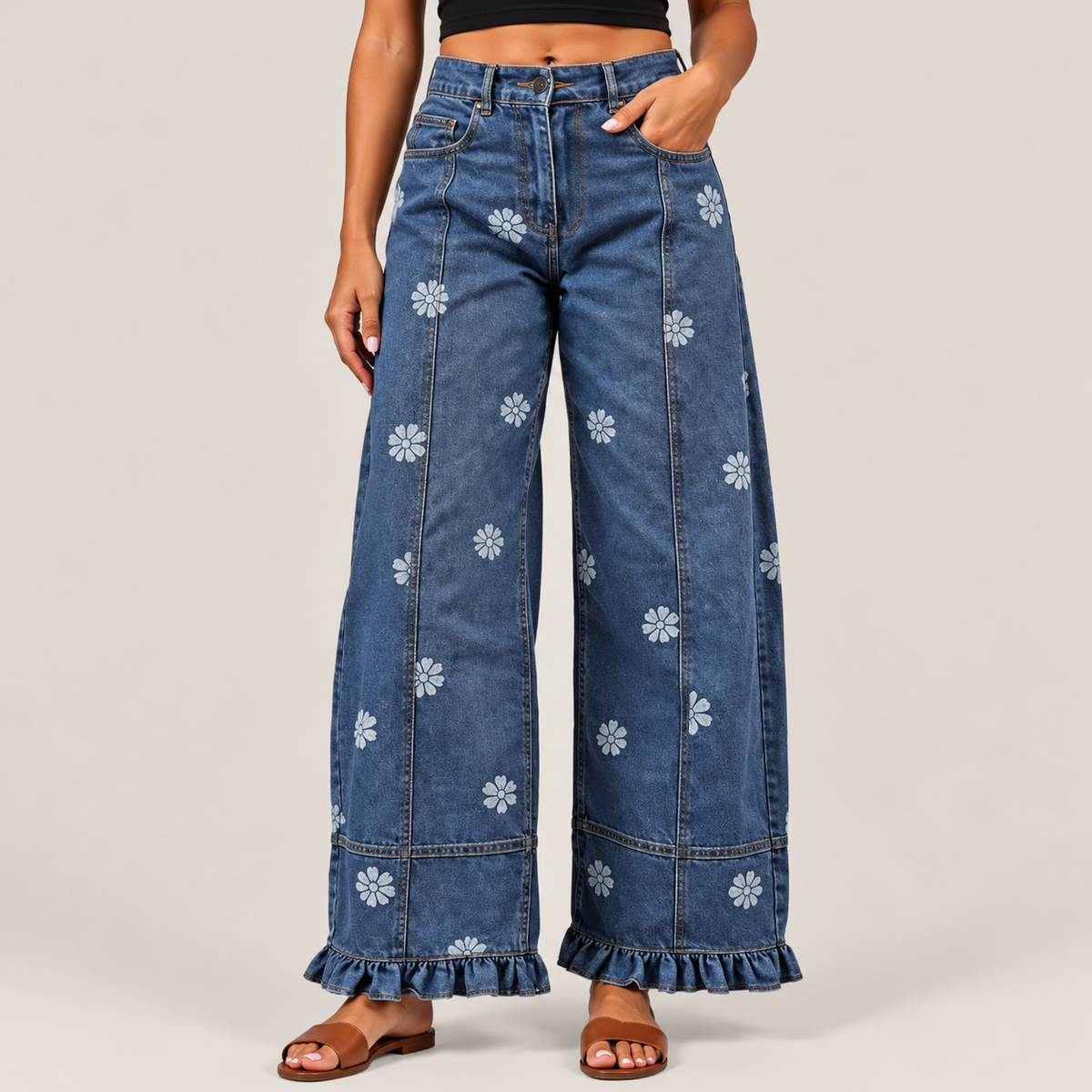 Elodie Floral Ruffle Hem Pants