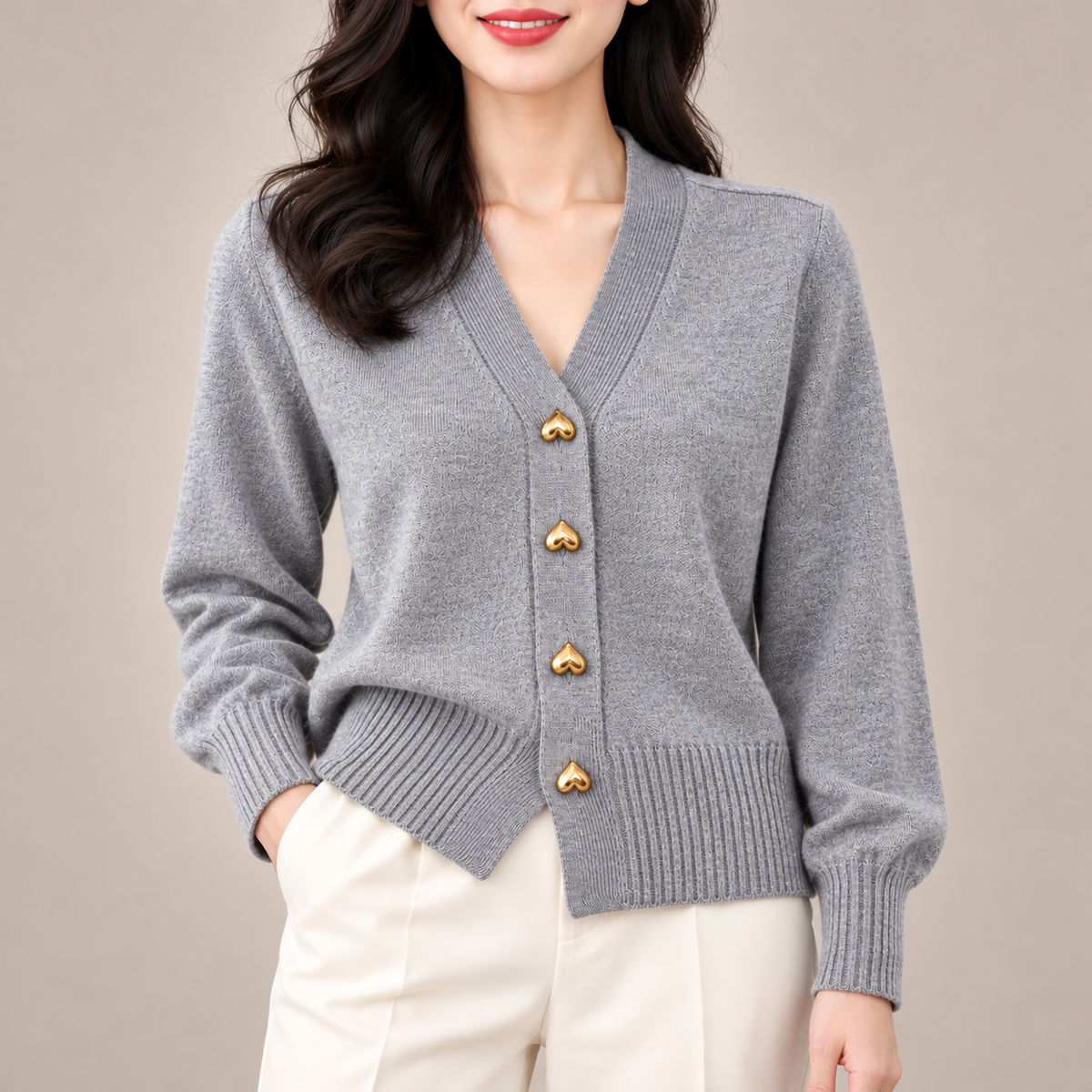 Rosalie Heart-Button Knit Cardigan