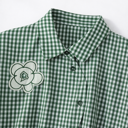 Floral Gingham Button-Up Blouse