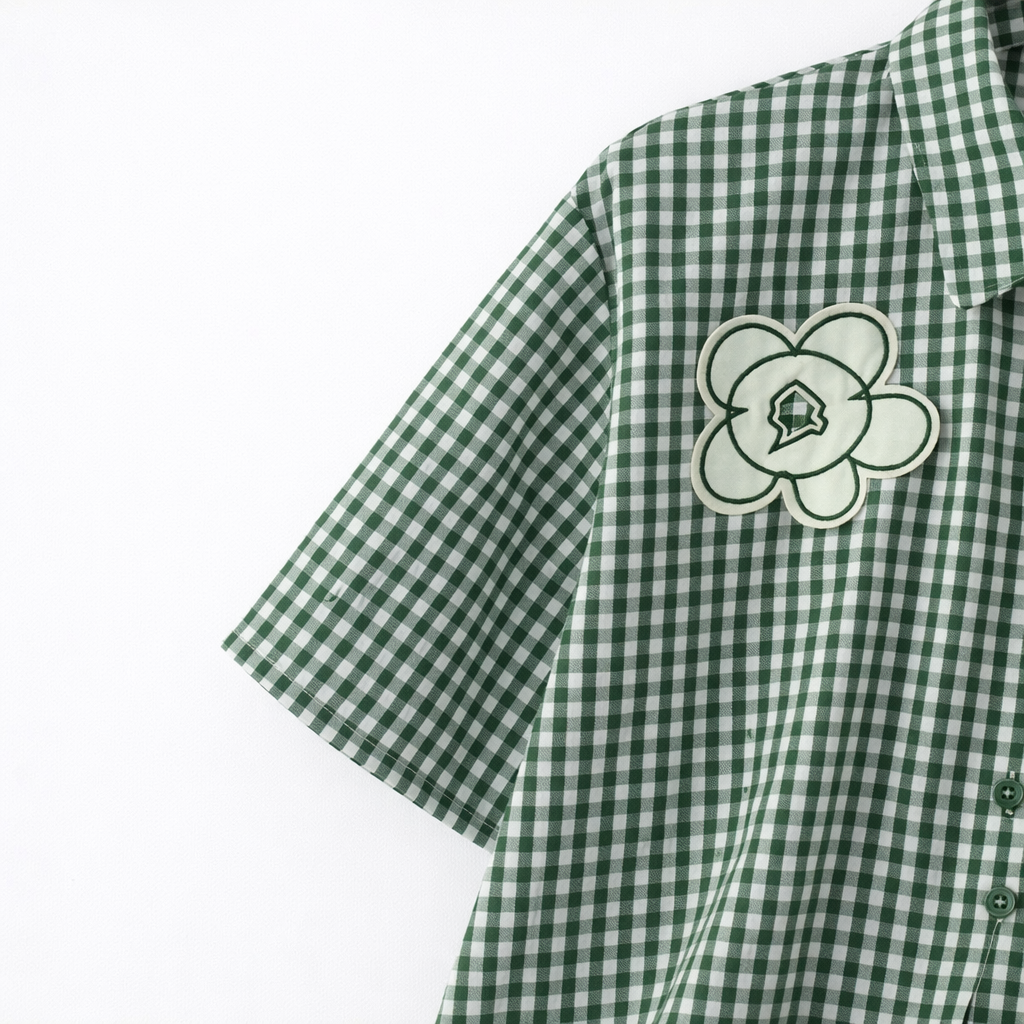 Floral Gingham Button-Up Blouse