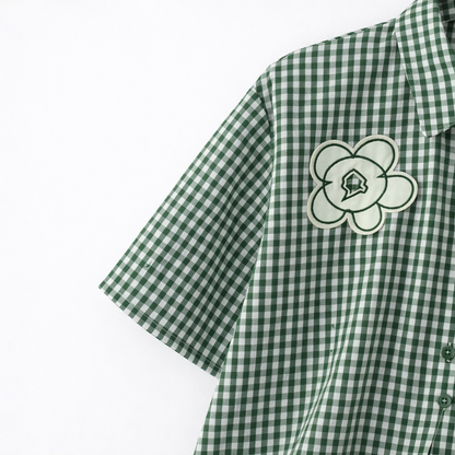 Floral Gingham Button-Up Blouse
