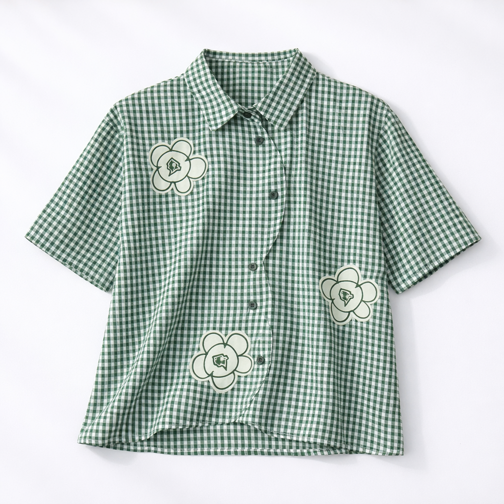 Floral Gingham Button-Up Blouse