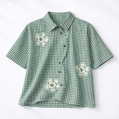 Floral Gingham Button-Up Blouse