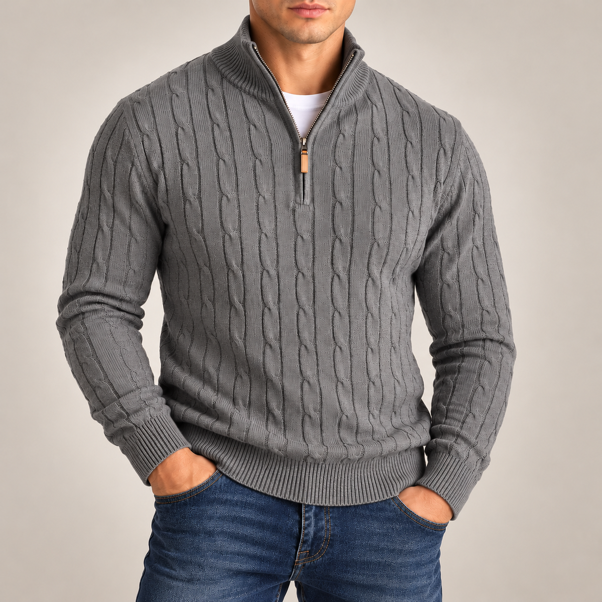 Elliot Cable-Knit Quarter-Zip Sweater