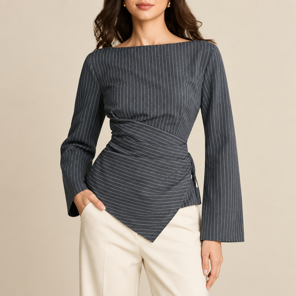 Elara Pinstripe Wrap Blouse