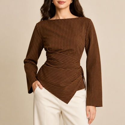 Elara Pinstripe Wrap Blouse
