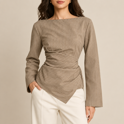Elara Pinstripe Wrap Blouse