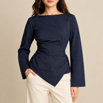 Elara Pinstripe Wrap Blouse