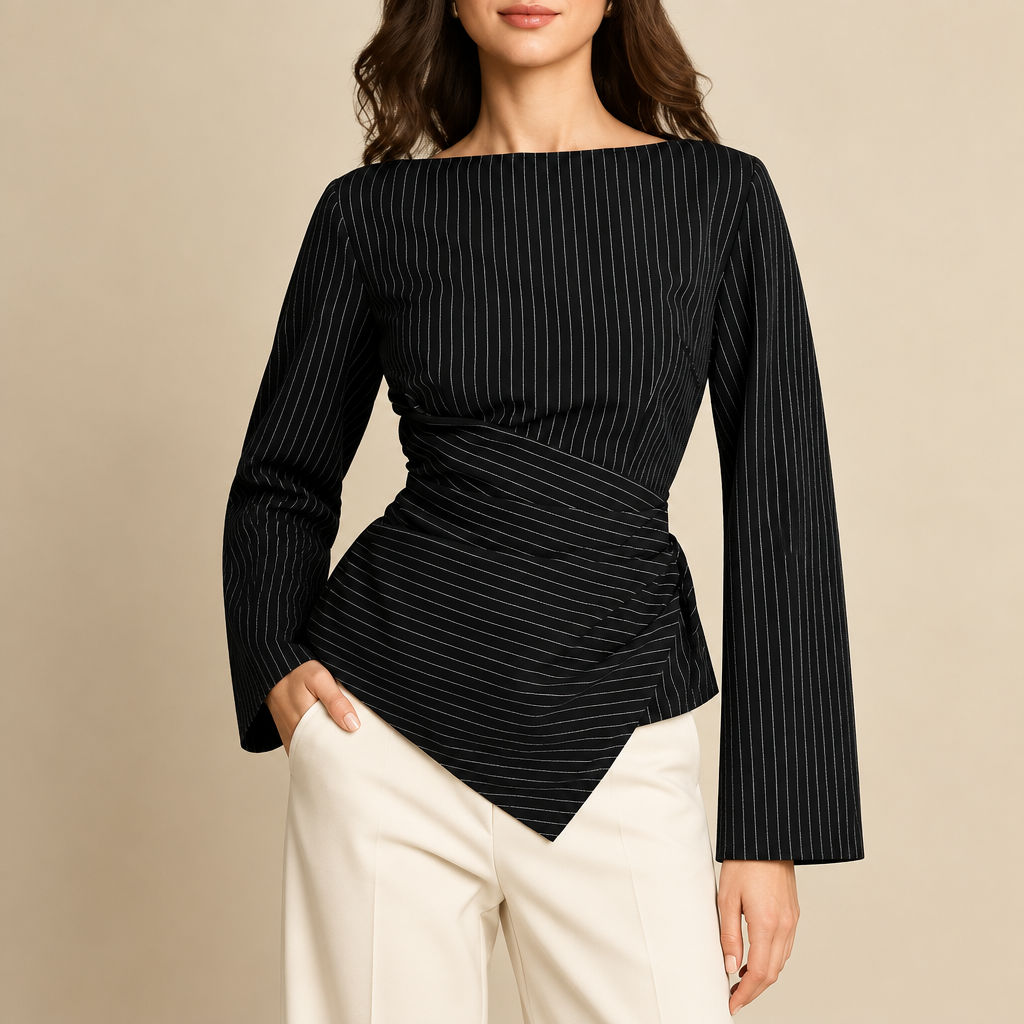 Elara Pinstripe Wrap Blouse