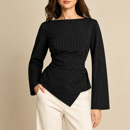 Elara Pinstripe Wrap Blouse