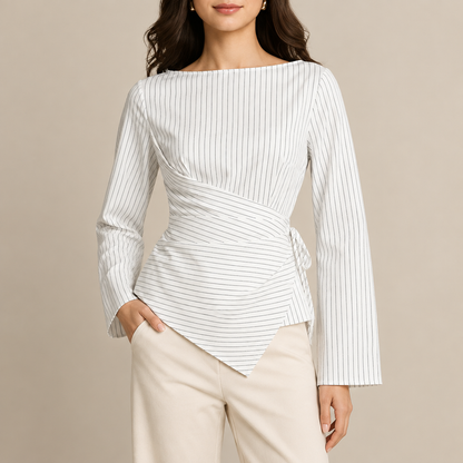 Elara Pinstripe Wrap Blouse
