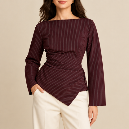 Elara Pinstripe Wrap Blouse
