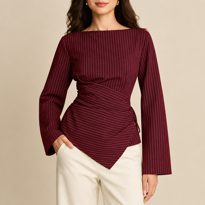 Elara Pinstripe Wrap Blouse