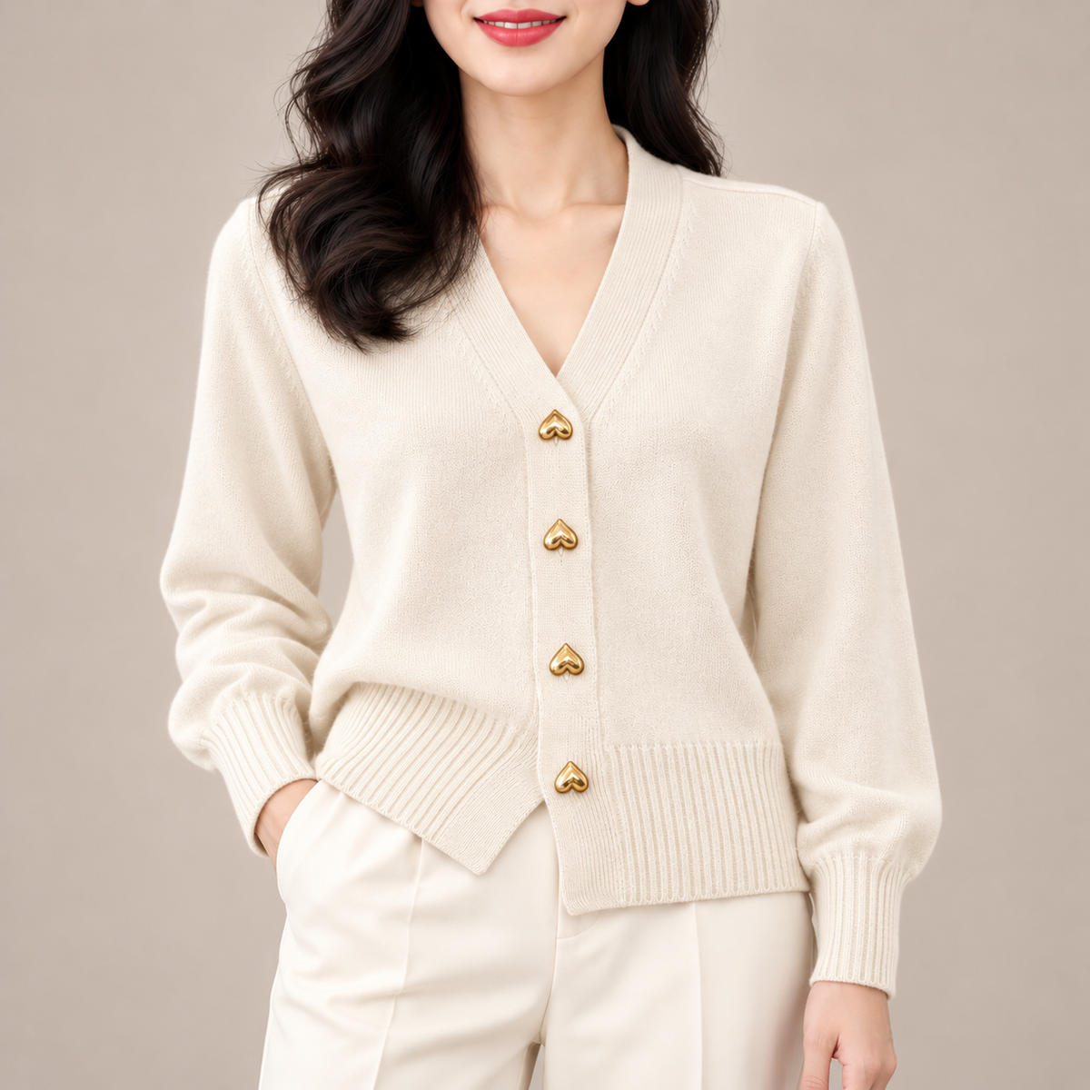 Rosalie Heart-Button Knit Cardigan