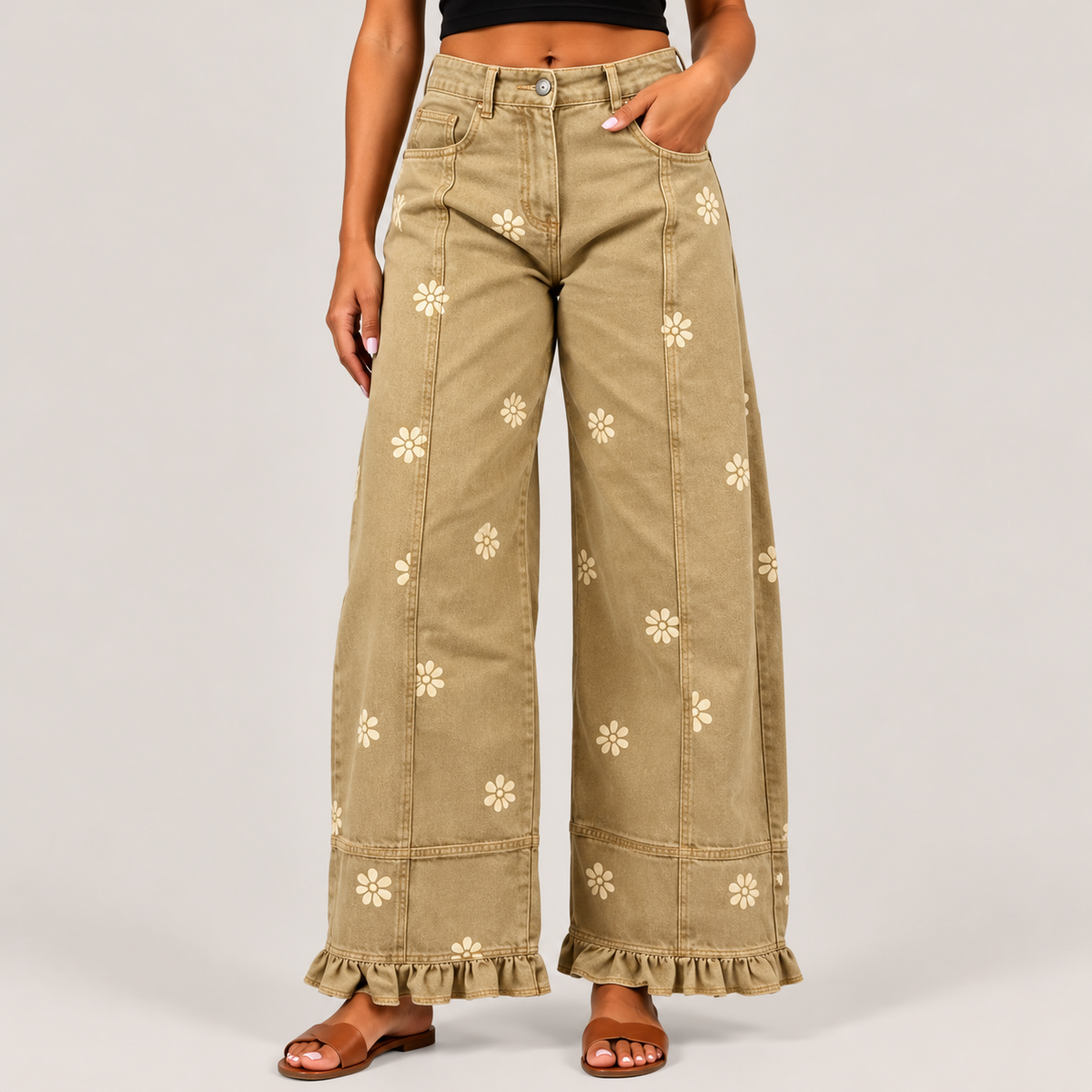 Elodie Floral Ruffle Hem Pants