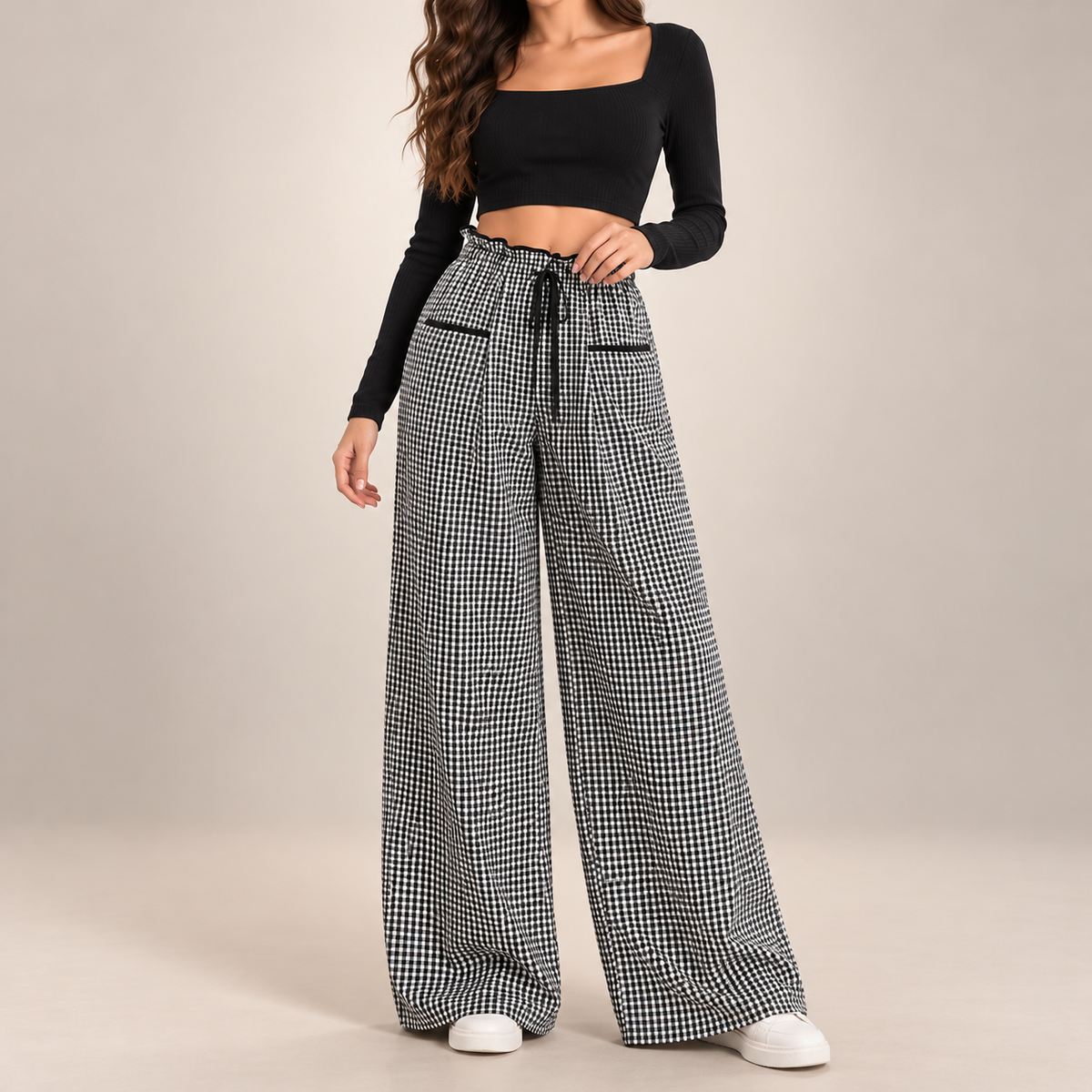 Harper Plaid Wide-Leg Pants