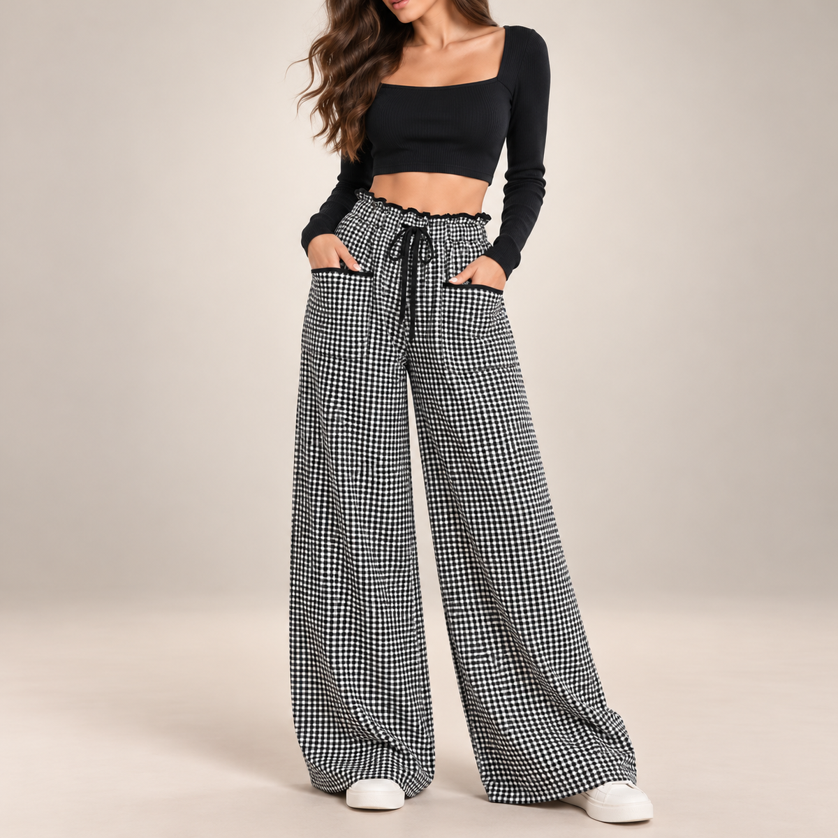 Harper Plaid Wide-Leg Pants