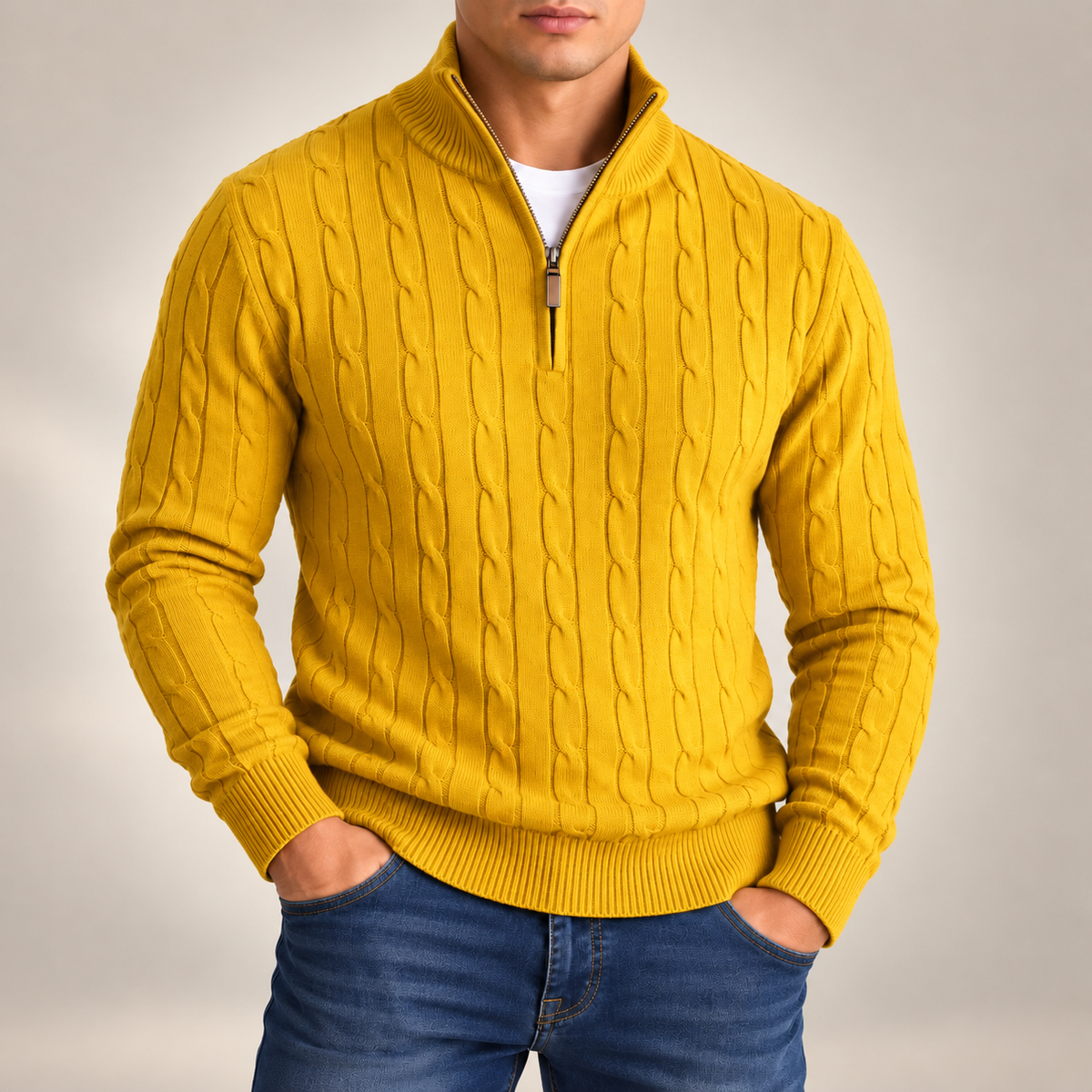 Elliot Cable-Knit Quarter-Zip Sweater