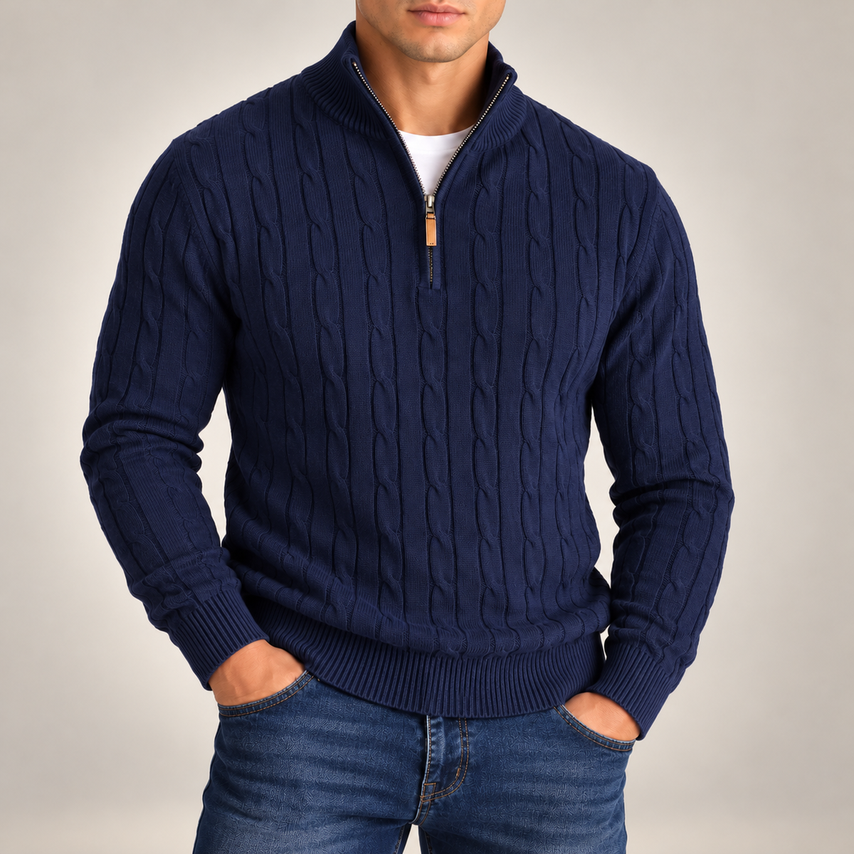 Elliot Cable-Knit Quarter-Zip Sweater