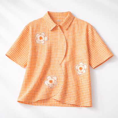 Floral Gingham Button-Up Blouse