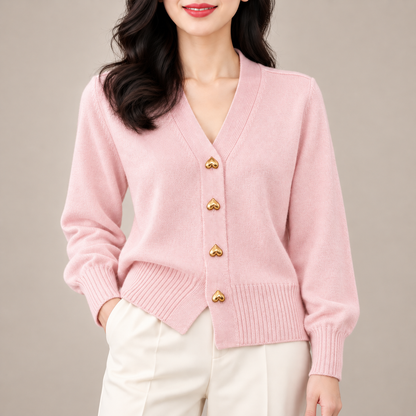 Rosalie Heart-Button Knit Cardigan