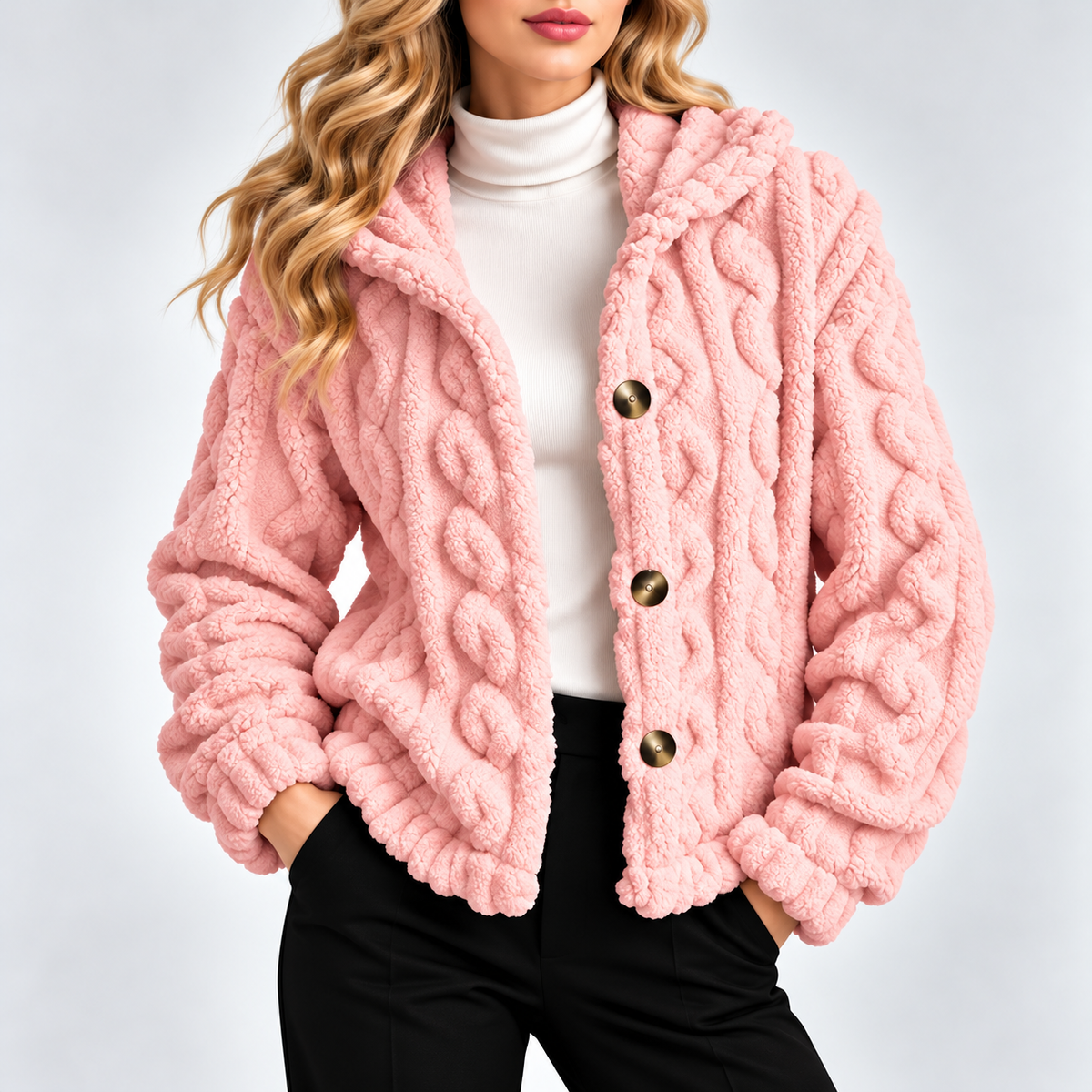 Amelia Plush Cable-Knit Jacket