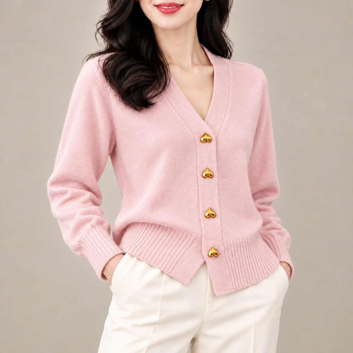 Rosalie Heart-Button Knit Cardigan