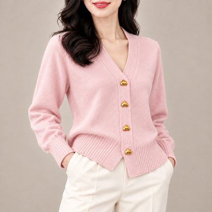 Rosalie Heart-Button Knit Cardigan