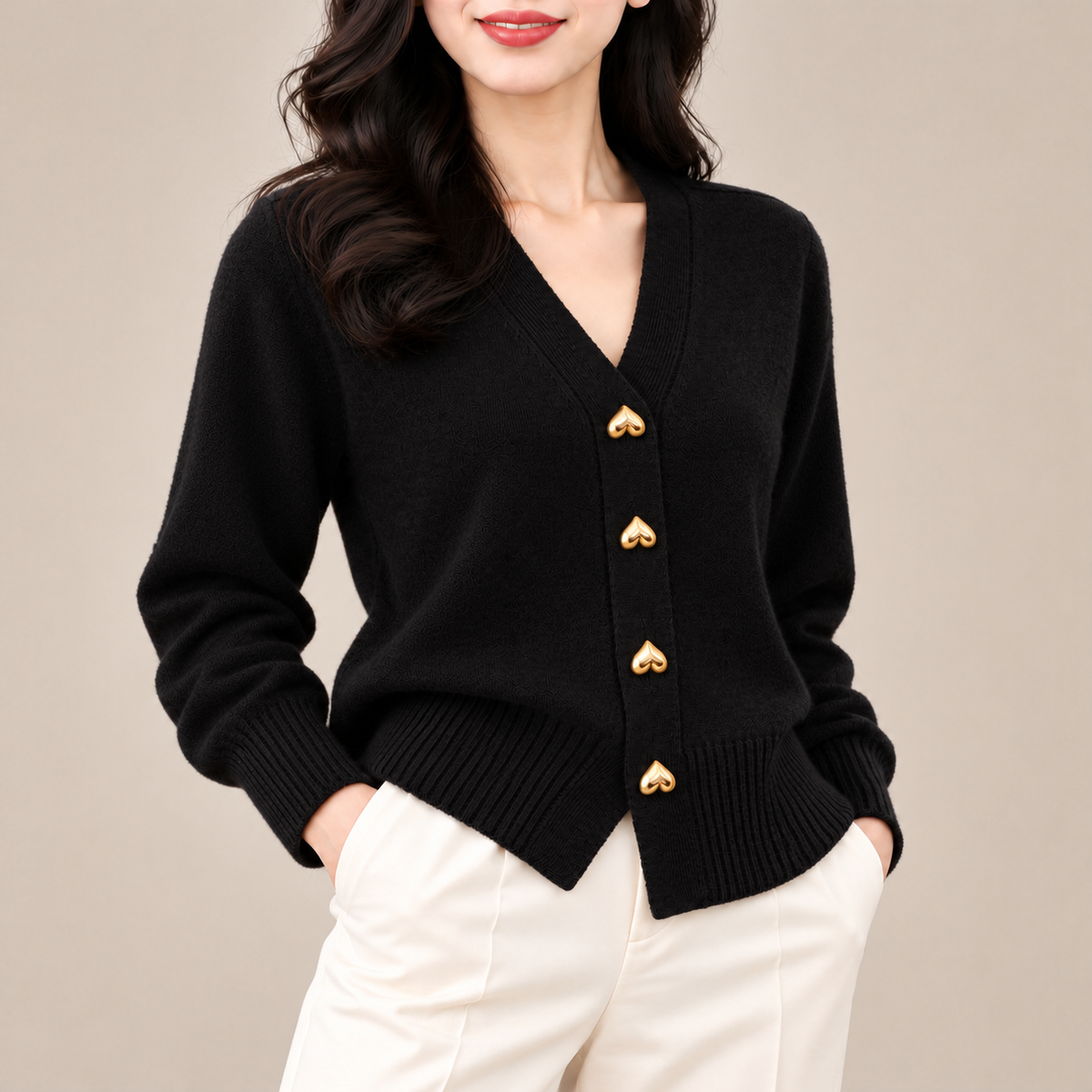 Rosalie Heart-Button Knit Cardigan