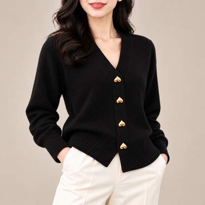 Rosalie Heart-Button Knit Cardigan