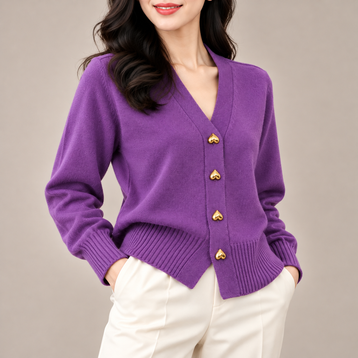 Rosalie Heart-Button Knit Cardigan