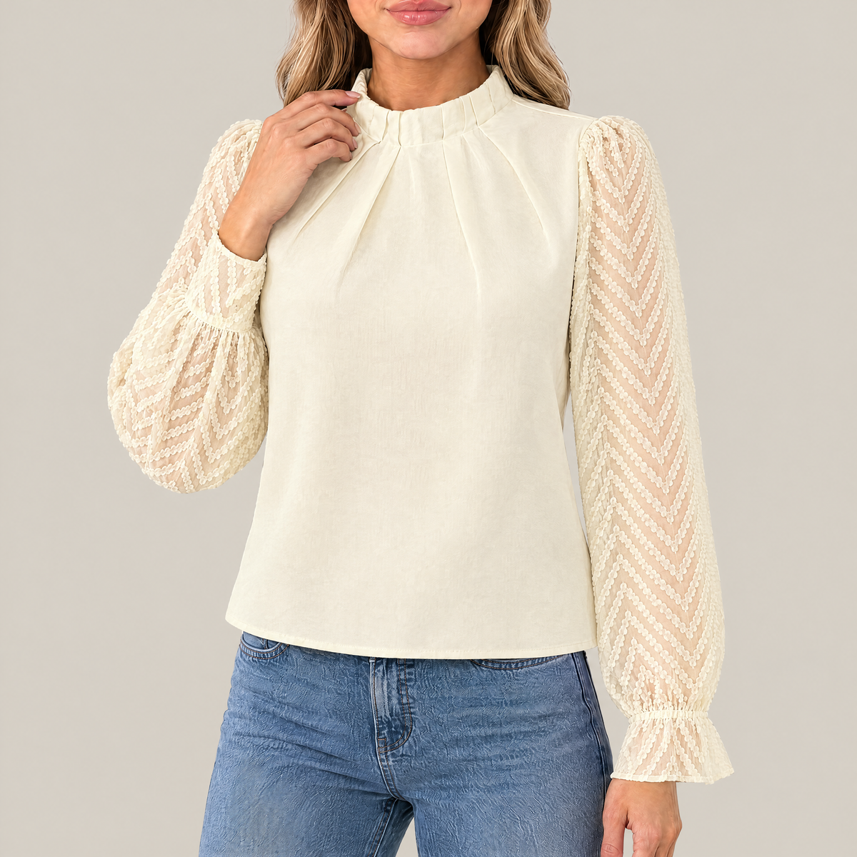 Elise Pleated High Neck Blouse