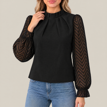 Elise Pleated High Neck Blouse